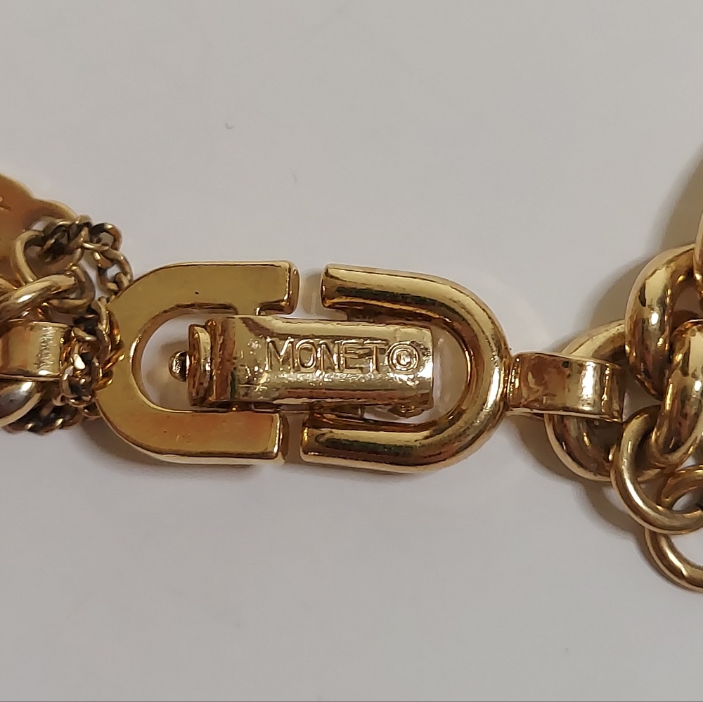 MONET Signed Gold Toned Four Dangle Removable Playful Charm Statement Bracelet - Picture 4 of 16